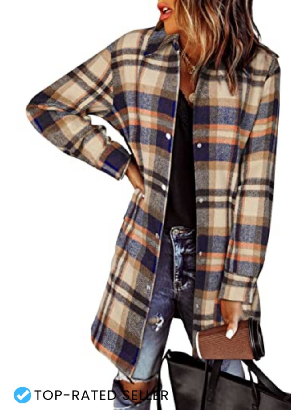 Women's Casual Plaid Button Down Flannel, Fabric: 95% Polyester 5% Spandex